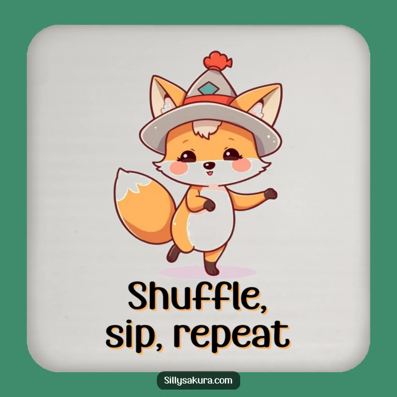 Funny Dancing Fox Coasters: Protect Surfaces - Cute Hat Fox Funny Gift Set