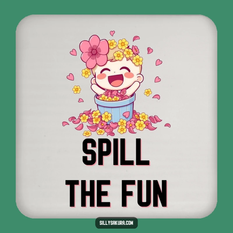 Funny Laughing Petal Spill Character Coaster - Vibrant Table Decor