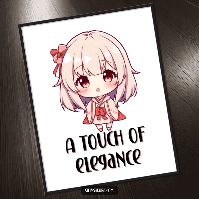 Funny Maiko Wig Poster: An art print of a character playfully wearing a tiny Maiko wig, radiating fun.