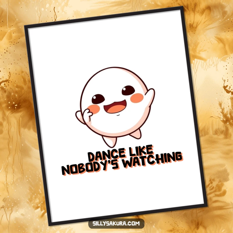 Funny Floating Daruma Poster of a Daruma doll character joyfully imitating a dancing pose, bringing life to walls.