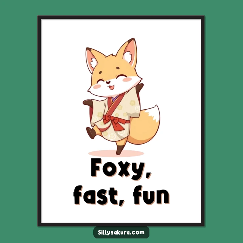 Funny Fox Kimono Cartwheel Poster - Energetic Wall Art Decor Gift