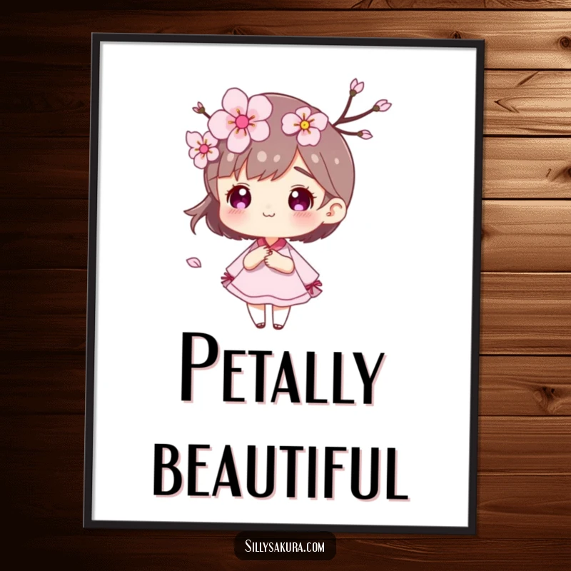 Funny Cherry Blossom Poster depicting a character amidst a graceful scene of petals blowing in the wind.