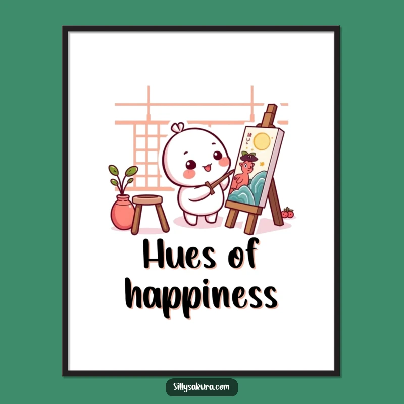 Funny Kawaii Artist Poster - Round Character Painting Traditional Art Decor