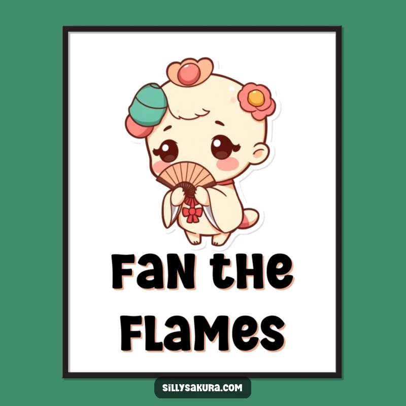 Funny Kawaii Fan Pose Poster: Elegant Humorous Wall Art
