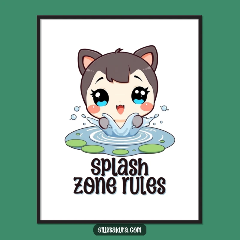 Funny Wall Art: Delighted Character's Pond Splash, A Cheerful Piece for Your Home