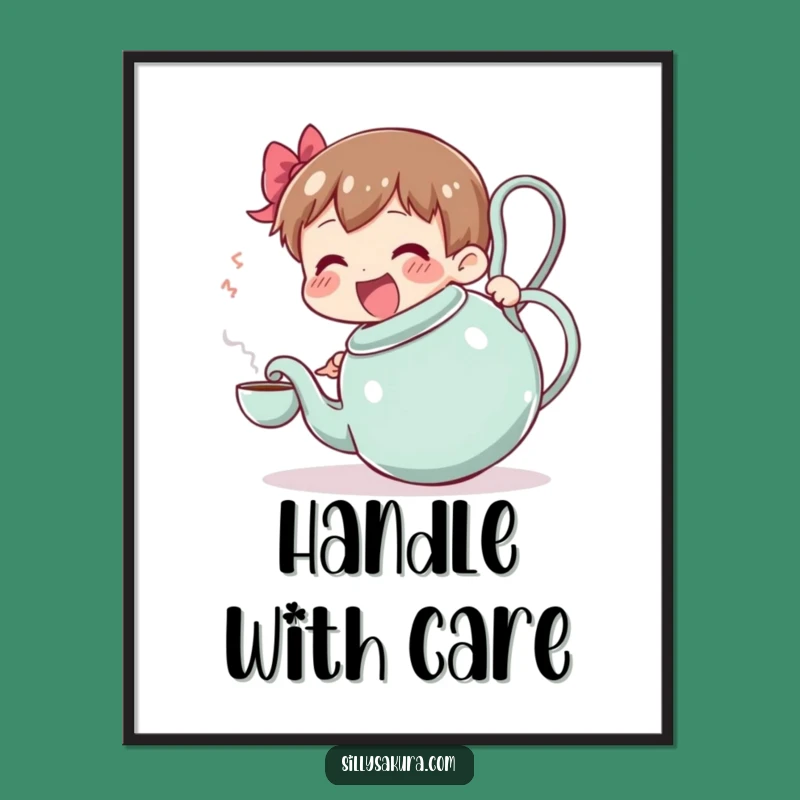 Funny Wobbling Teapot Poster - Joyful Wall Art