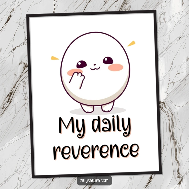 Funny Kawaii Poster. A small, round cute character enthusiastically bows, adding a welcoming and humorous touch to decor.
