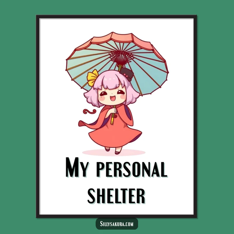 Funny Kawaii Umbrella Twirling Poster: Vibrant Art for Joyful Spaces, Gift Idea