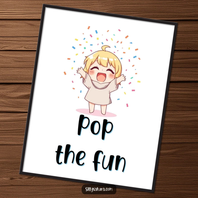 Funny Poster: A dynamic illustration of a character joyfully launching a shower of confetti in a celebratory burst.