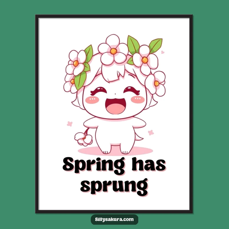 Funny Cherry Blossom Poster: Artful Flower Character Print for Joyful Decor
