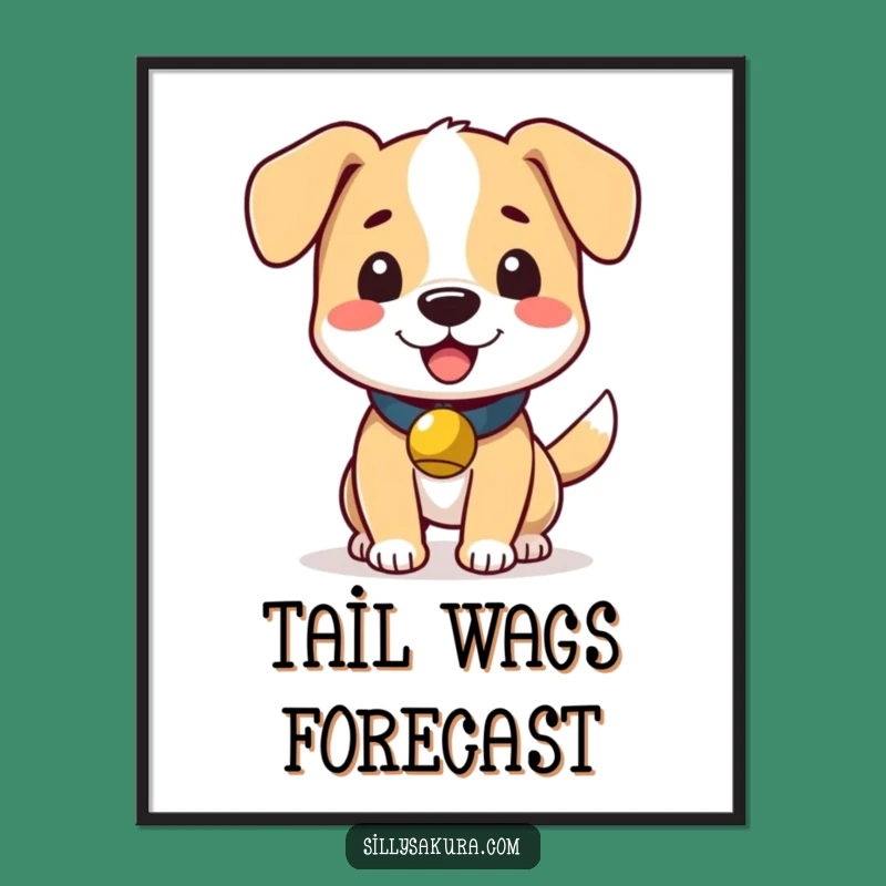 Funny Wagging Dog Bell Poster: Happy Canine Art - Cheerful Funny Gift Decor