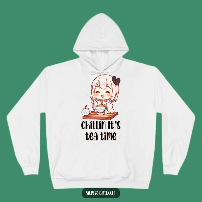 Cozy Funny Kawaii Tea Ceremony Hoodie: Warm Up with a Cute Character's Happy Gesture