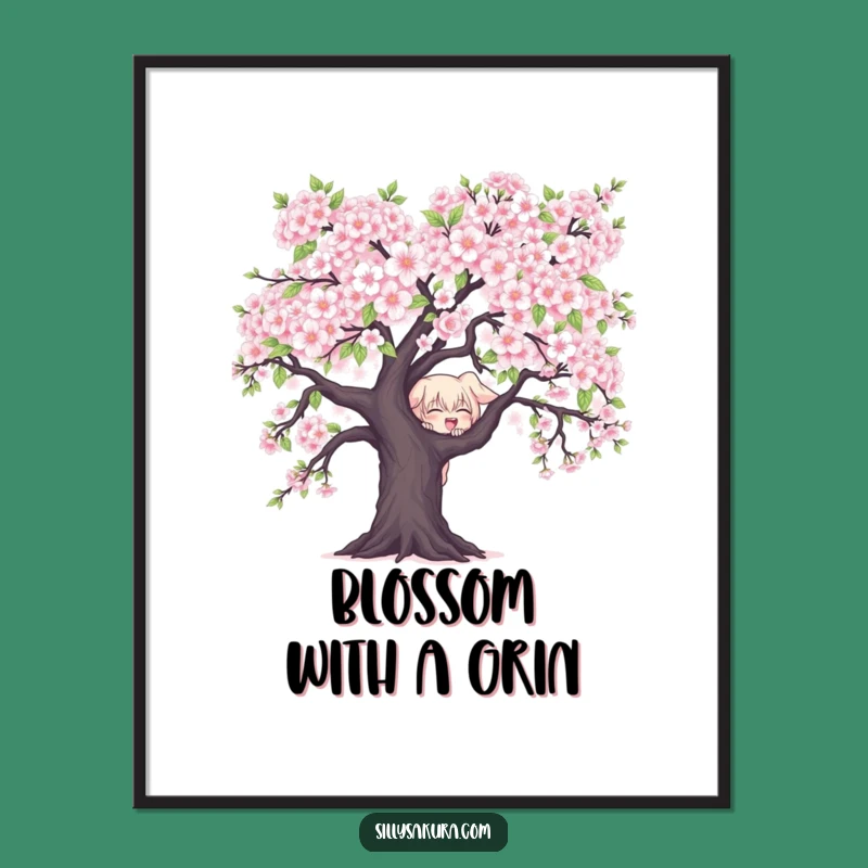 Free Printable Mischievous Peeker Wall Art - Funny Cherry Blossom Downloadable Art Gift