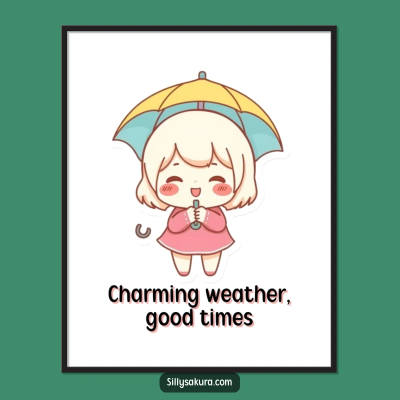 Funny Free Printable Wall Art: Giggling Umbrella Character, Whimsical Downloadable Decor