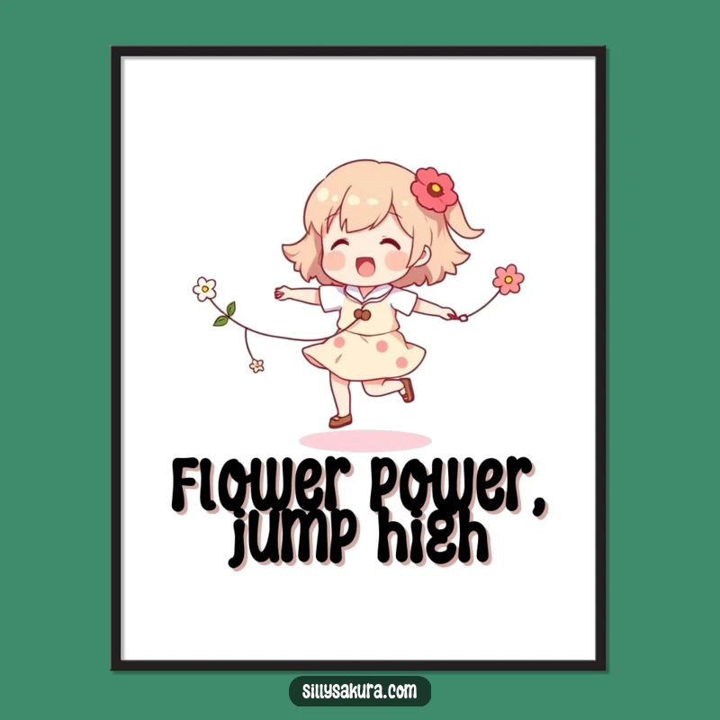 Funny Free Printable Wall Art: Skipping Character, Floral Downloadable Decor for a Cheerful Space