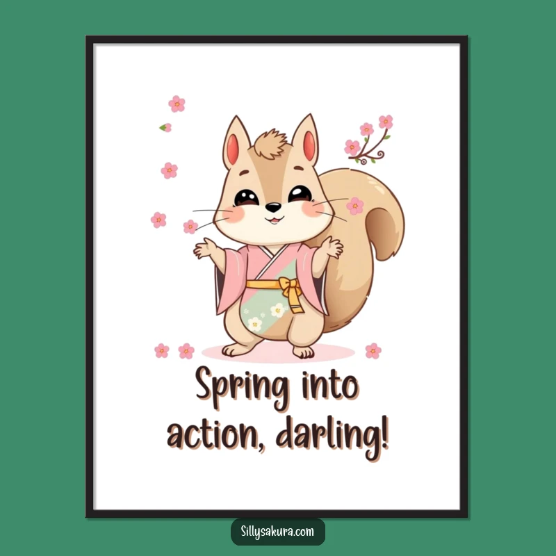 Free Printable Wall Art: Funny Squirrel Kimono Juggling Blossoms - Quirky Decor