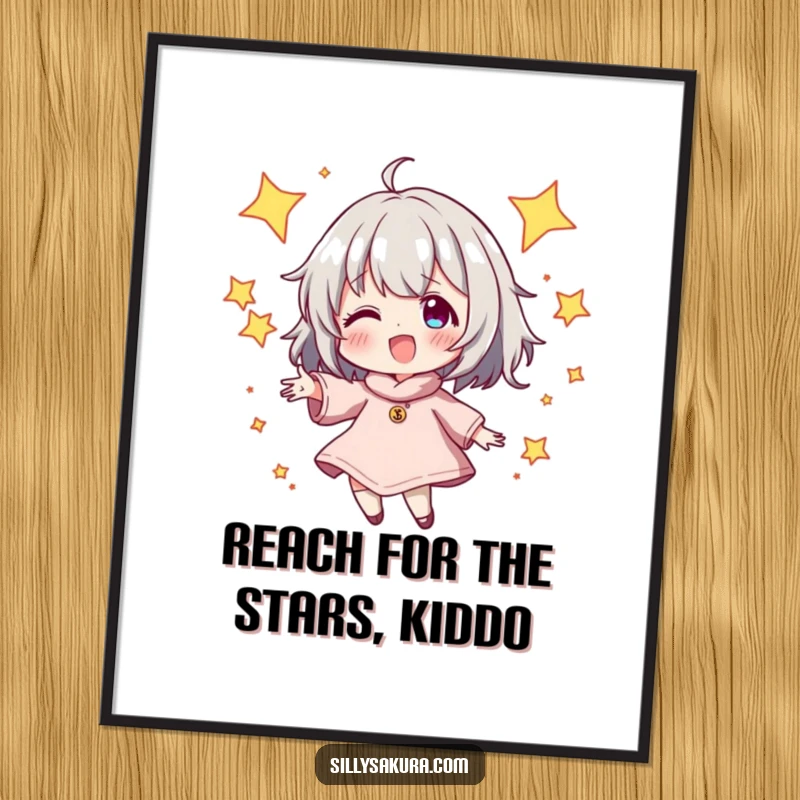 Funny Free Printable Wall Art of a character energetically juggling sparkling stars, a whimsical piece of downloadable decor.