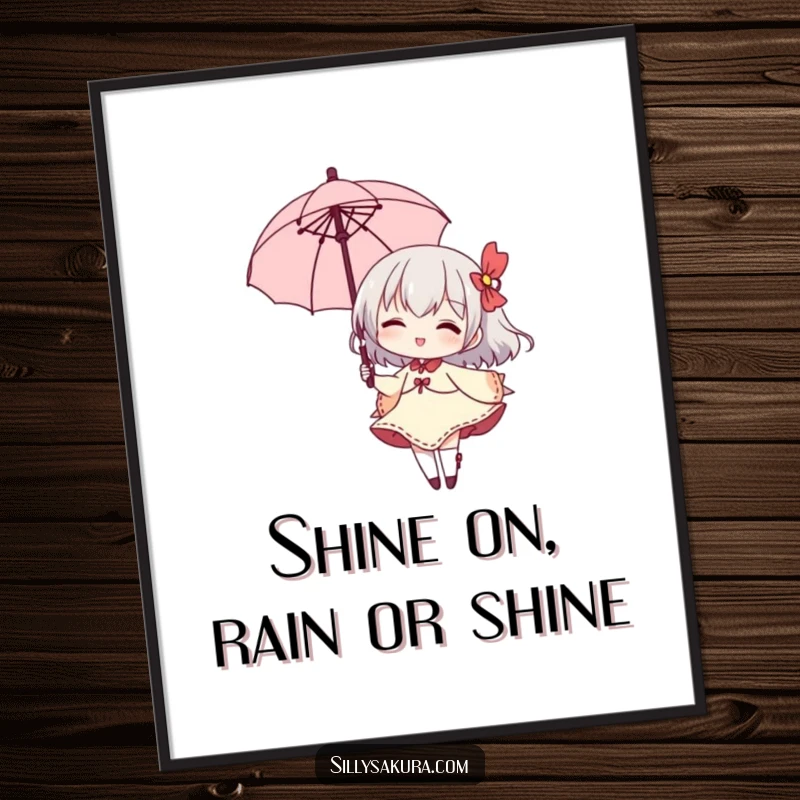 Funny Free Printable Wall Art: A small character elegantly twirls with a parasol, sporting a cheerful grin.