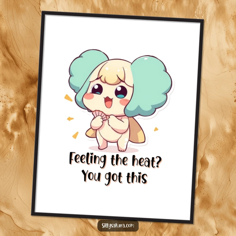 Funny Free Printable Wall Art Poster: A character hilariously fans itself with an exaggerated expression, feeling the heat.