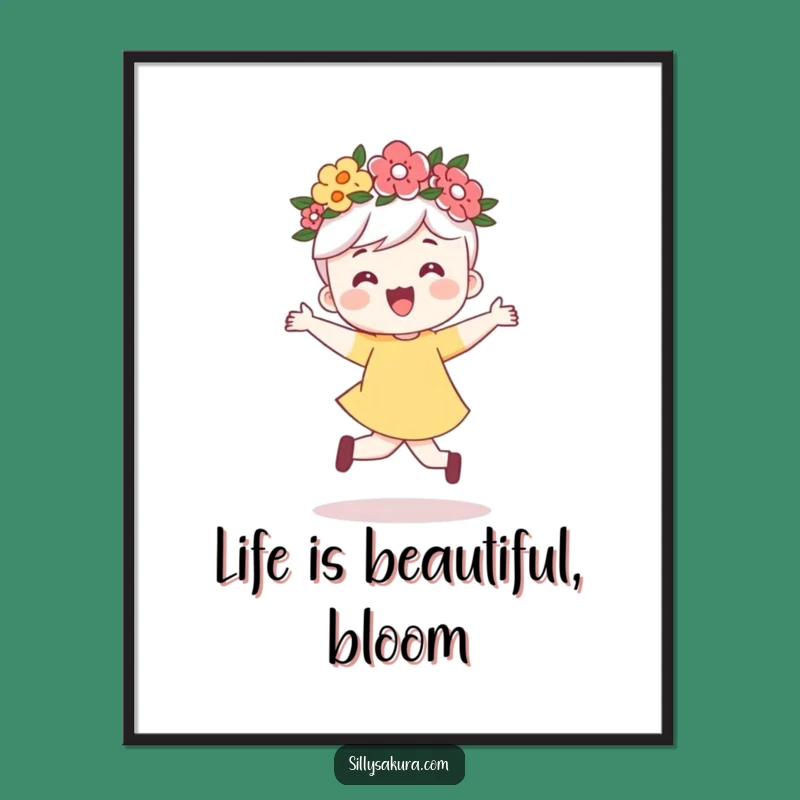 Funny Free Printable Wall Art: Joyful Flower Crown Character - Skipping into Decor!