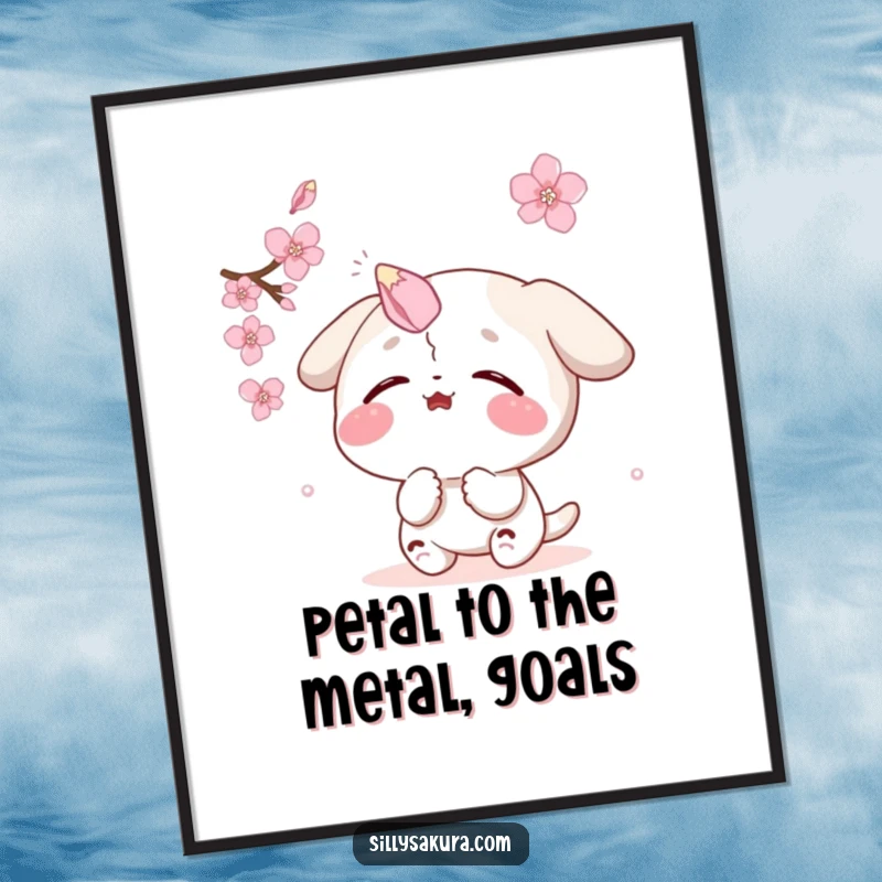 Funny Free Printable Wall Art: A character attempts to catch a falling sakura petal on its nose in a comical, delightful way.