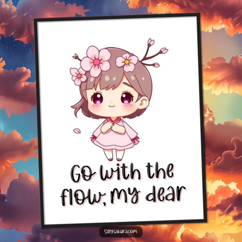 Funny Free Printable cherry blossom character with petals dancing in the wind, adding a touch of natural beauty to any wall.