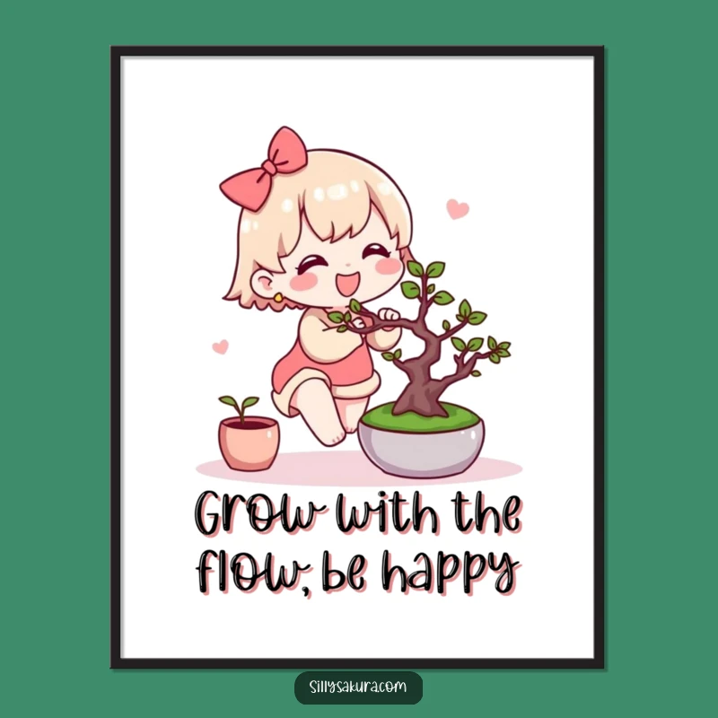 Free Printable Kawaii Bonsai Art: Funny Downloadable Wall Decor