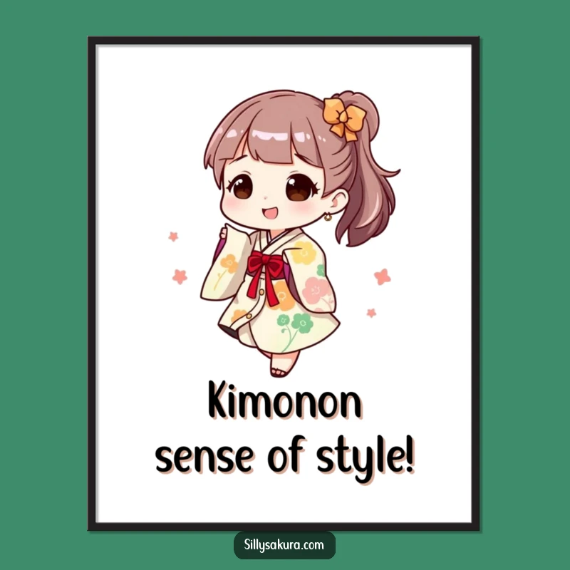 Free Printable Wall Art: Joyful Kimono Twirl, funny downloadable art for festive decor!