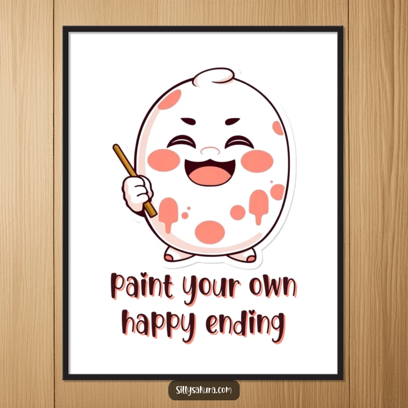 Funny Free Printable Daruma doll character enthusiastically painting a bright smile, spreading good luck and cheerful vibes.