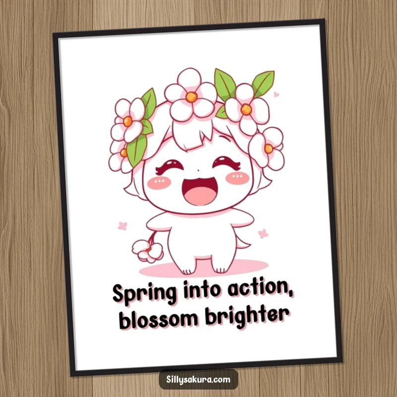 Funny Free Printable Wall Art showcasing a stylized cherry blossom character with a wide, infectious smile, spreading happiness.