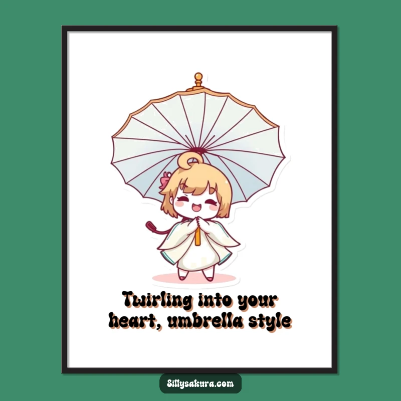 Free Printable Wall Art: Funny Kawaii Umbrella Twirler for Whimsical, Downloadable Home Decor