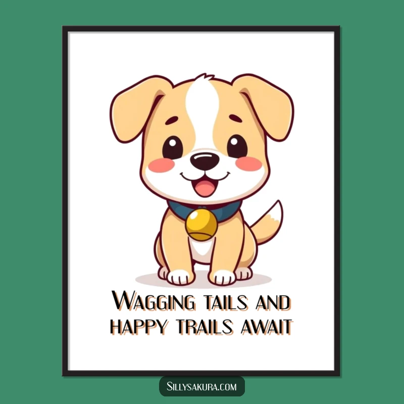 Free Printable Wagging Dog Wall Art: Joyful Bell Character for Cute Downloadable Home Decor