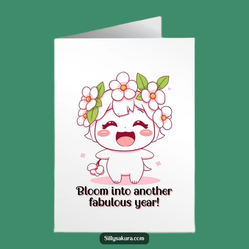 Free Printable Birthday Card: Funny Cherry Blossom, Open Wide Smile, Downloadable Humor Gift