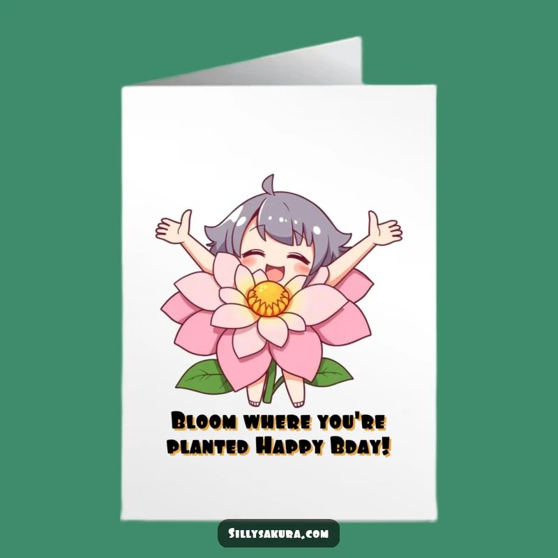 Free Printable Birthday Card: Flower Hug Character, Joyful Downloadable Gift