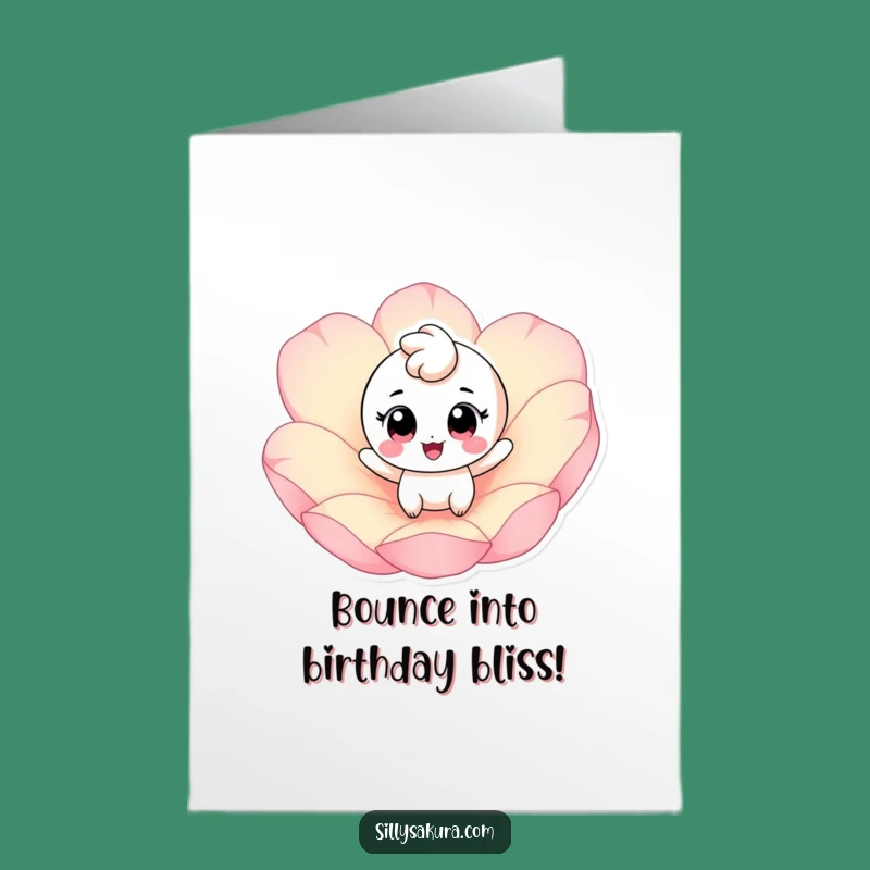 Free Printable Birthday Card: Bouncing Petal Character Funny Downloadable Gift