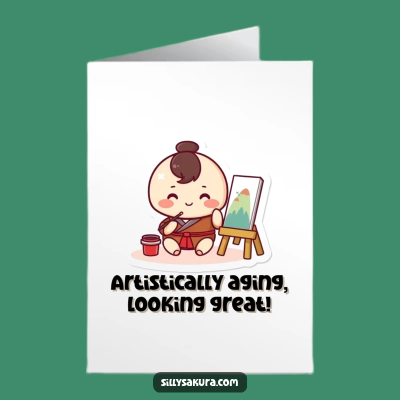 Free Printable Birthday Card: Artistic Kawaii Painter, Creative Downloadable Fun Gift