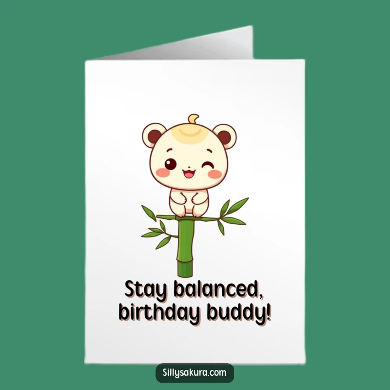 Free Printable Birthday Card: Bamboo Balancing Character Funny Downloadable Gift