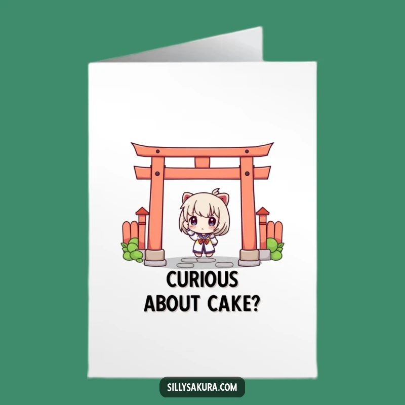 Free Printable Birthday Card: Curious Torii Gate Peeker Downloadable Gift