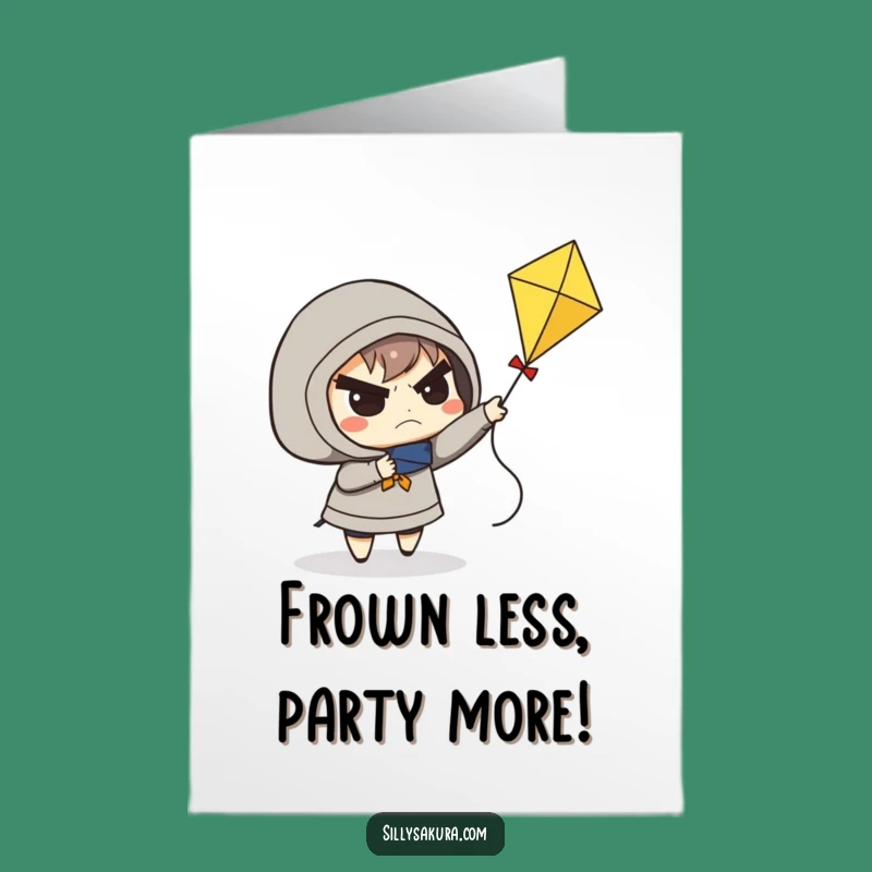 Free Printable Birthday Card: Determined Frowning Kite Flyer Funny Downloadable Gift