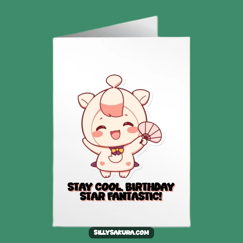 Free Printable Birthday Card: Happy Fan Character, Cheerful Downloadable Gift