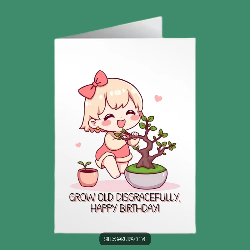 Free Printable Kawaii Bonsai Card: Funny Birthday Downloadable Gift