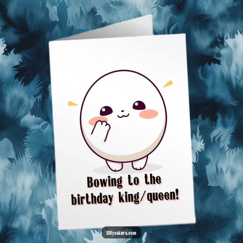 Funny Free Printable Kawaii birthday card, a small round character enthusiastically bowing, representing respect and joy.
