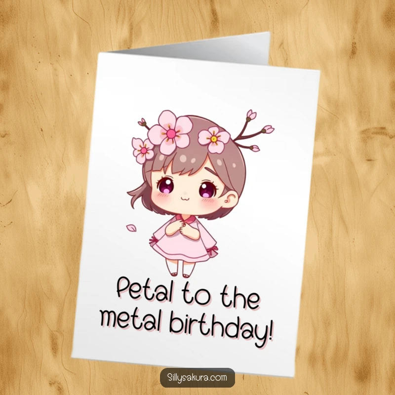 Funny Free Printable cherry blossom character with delicate petals gently blowing in the wind, creating a soft, celebratory scene.