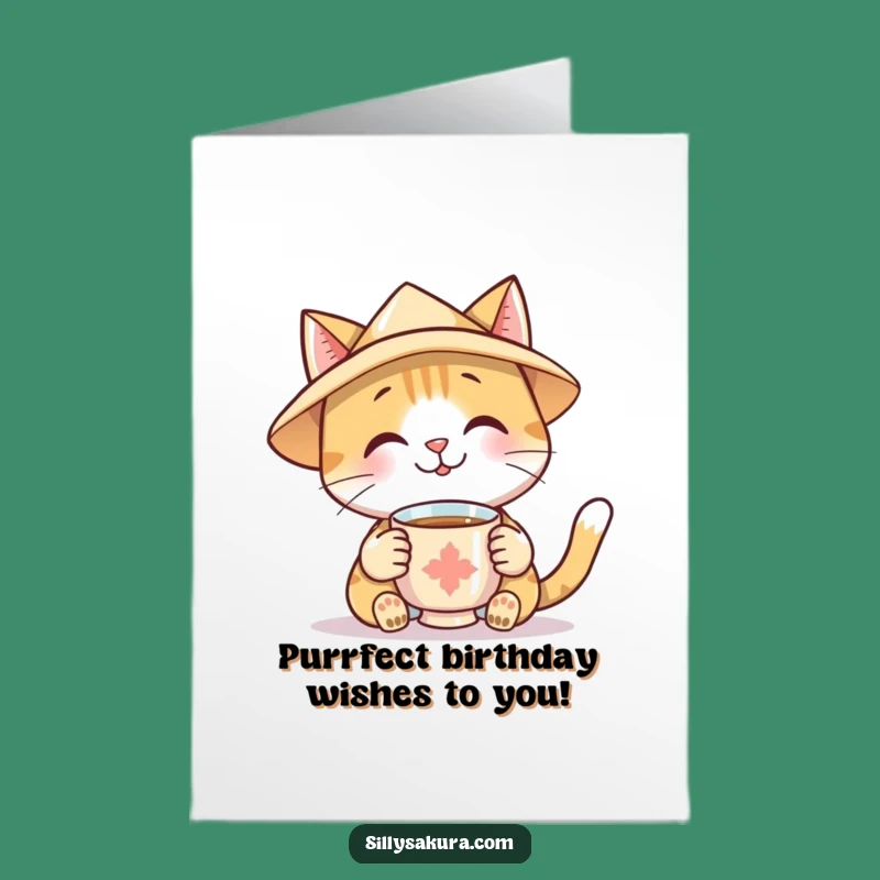 Free Printable Birthday Card: Cat Offers Tea Birthday Fun Downloadable Gift