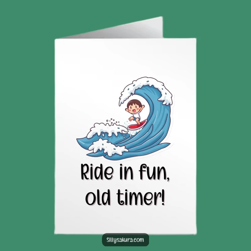 Free Printable Birthday Card: Funny Surfer Character Riding Wave, Downloadable Fun Gift