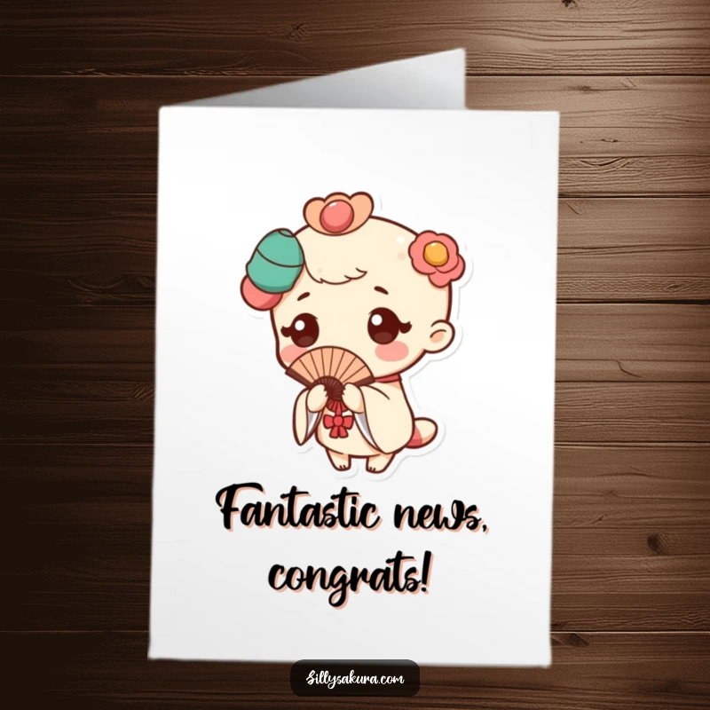 Funny Free Printable Congratulations Card: Kawaii fan dancer in a graceful pose, conveying celebratory delight.
