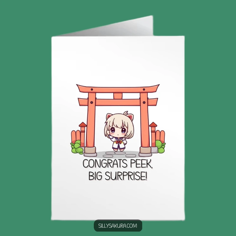 Free Printable Congrats Card: Curious Torii Gate Peeker Celebration