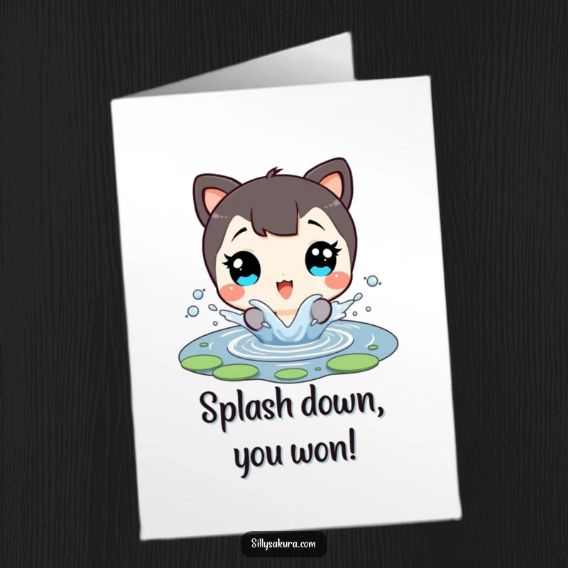 Funny Free Printable Congratulations Card: Character with delighted eyes splashing happily in a small body of water.