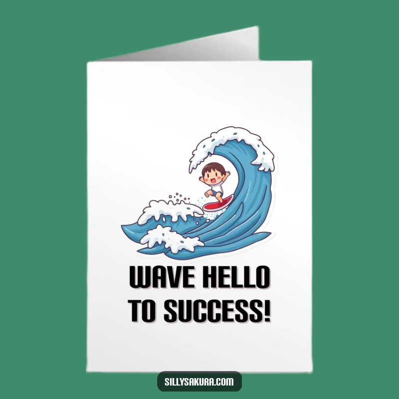 Free Printable Congrats Card: Surfer Character Rides Wave to Success, Downloadable Gift