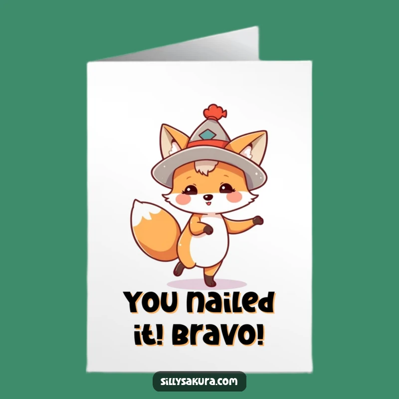 Free Printable Fox Congratulations Card: Joyful Tiny Hat Dancer for Celebratory Downloadable Art Gift